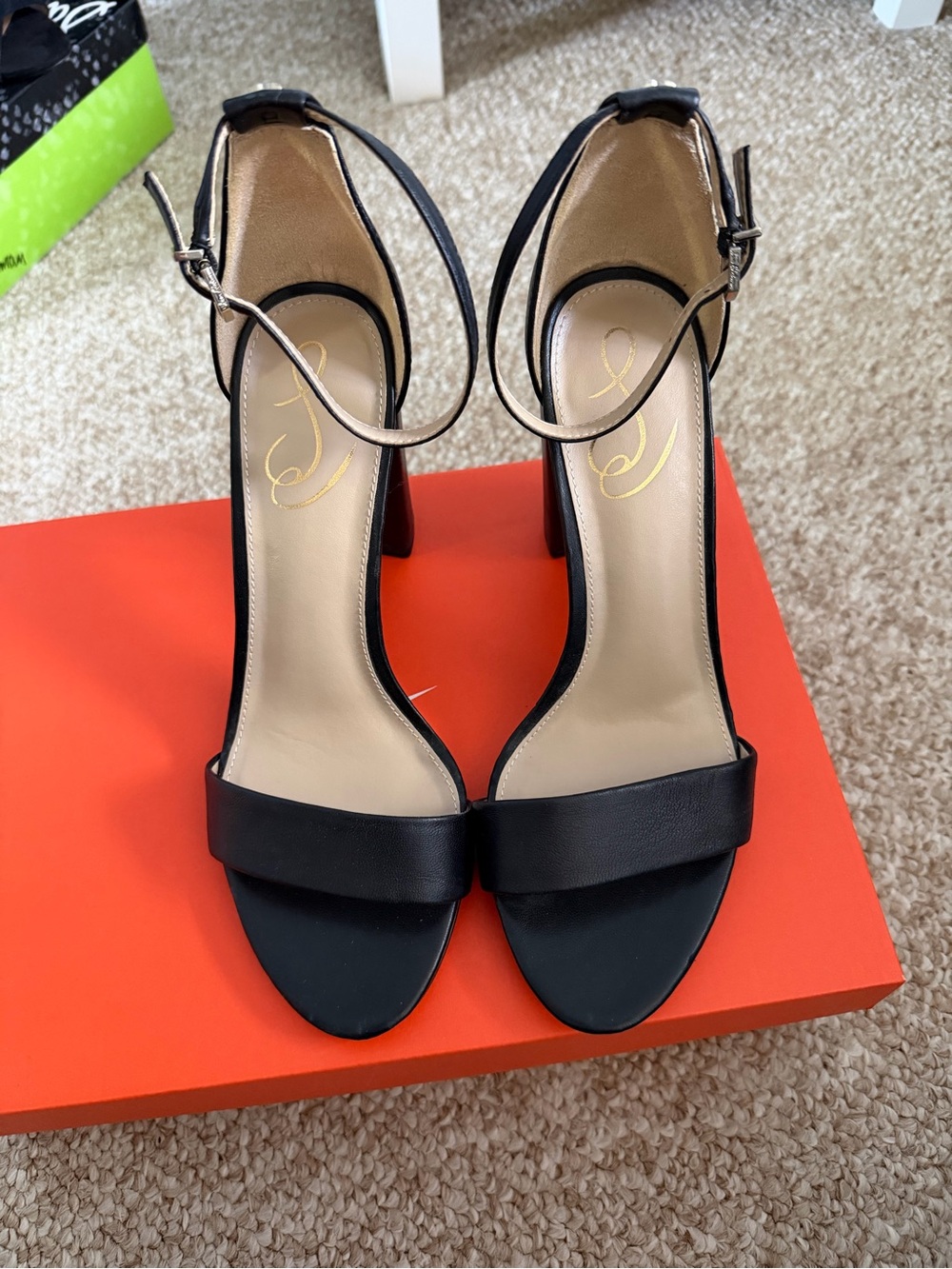 Sam Edelman Black Open-Toe Ankle Strap Block Heels